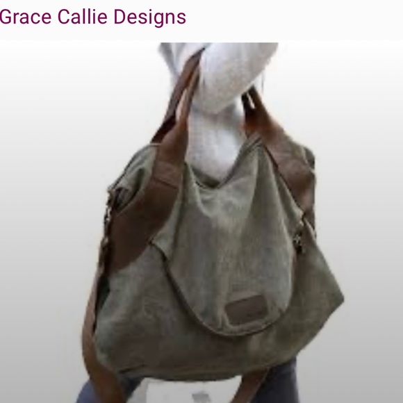 Grace Callie designs GENOVA bag in army green canvas w/leather trim-EUC - Picture 16 of 16
